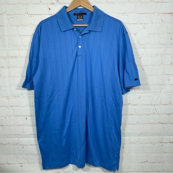 Nike Tiger Woods Collection Polo Shirt Mens XL Blue Dri Fit Striped Short Sleeve - Picture 1 of 11